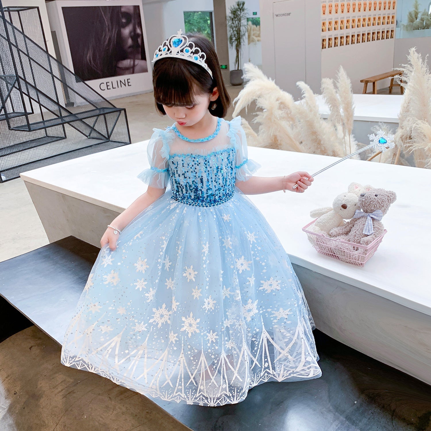 Frozen Princess Elsa dress with cape Dress Birthday Girl Costume Dresses For Cosplay Party Holiday