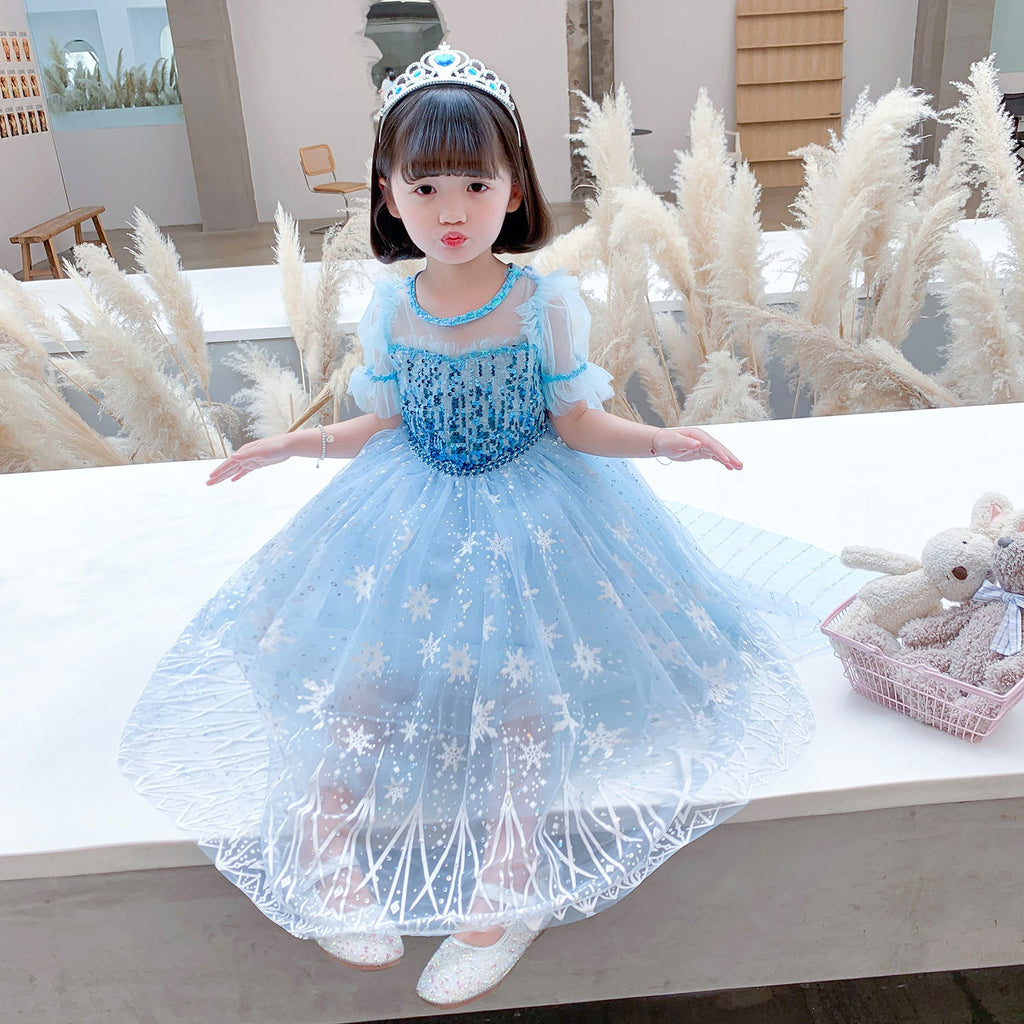 Frozen Princess Elsa dress with cape Dress Birthday Girl Costume Dresses For Cosplay Party Holiday