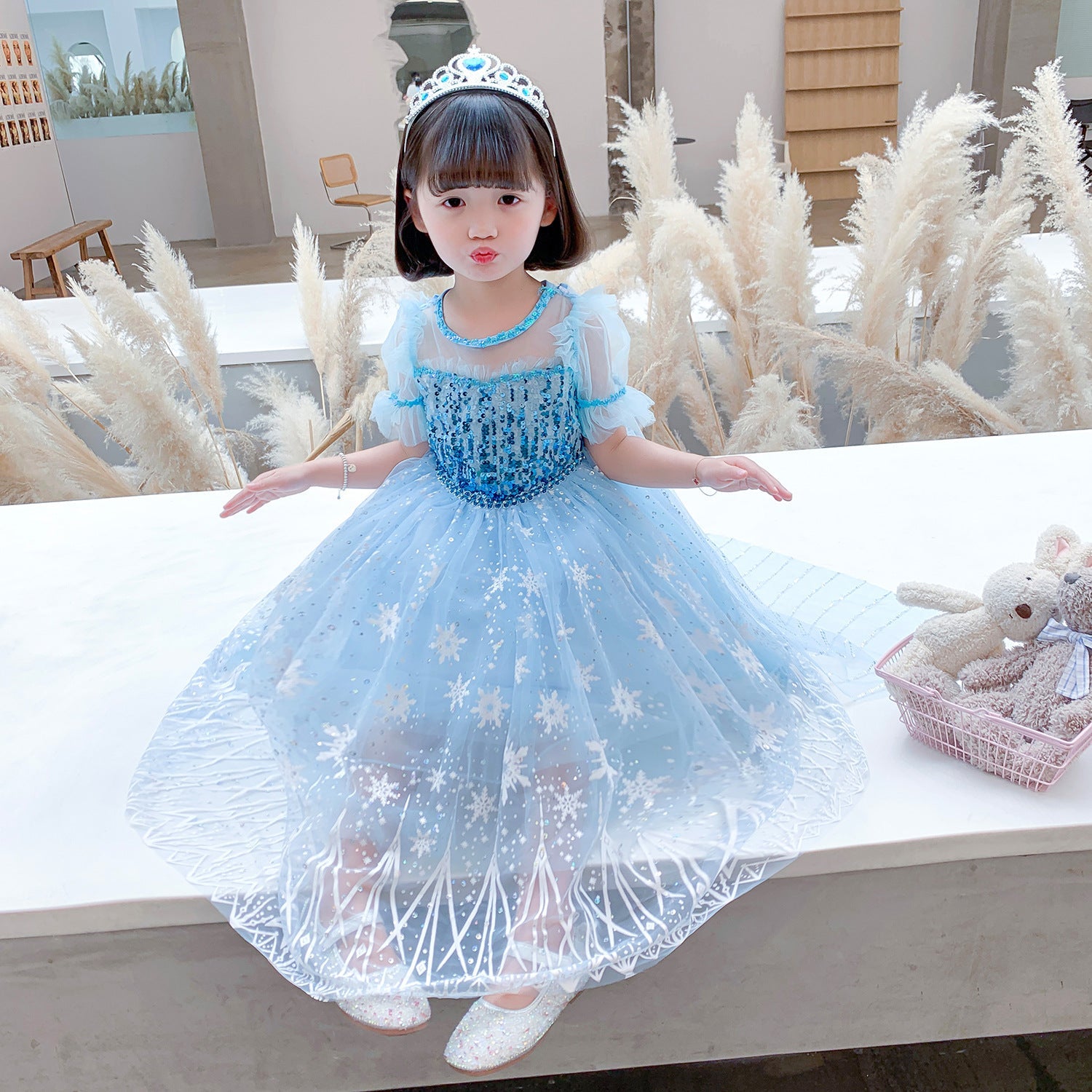 Frozen Princess Elsa dress with cape Dress Birthday Girl Costume Dresses For Cosplay Party Holiday