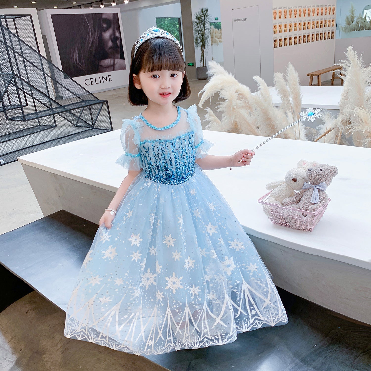 Frozen Princess Elsa dress with cape Dress Birthday Girl Costume Dresses For Cosplay Party Holiday