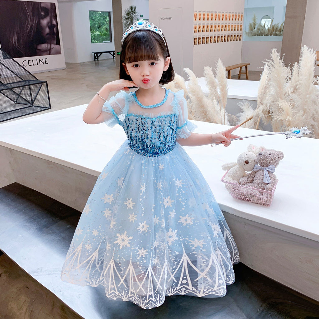 Frozen Princess Elsa dress with cape Dress Birthday Girl Costume Dresses For Cosplay Party Holiday
