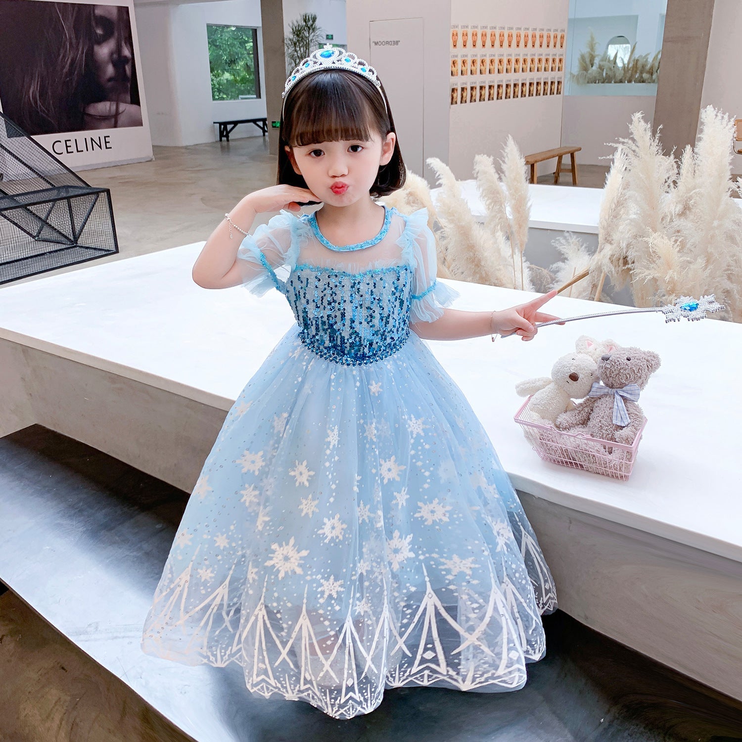 Frozen Princess Elsa dress with cape Dress Birthday Girl Costume Dresses For Cosplay Party Holiday