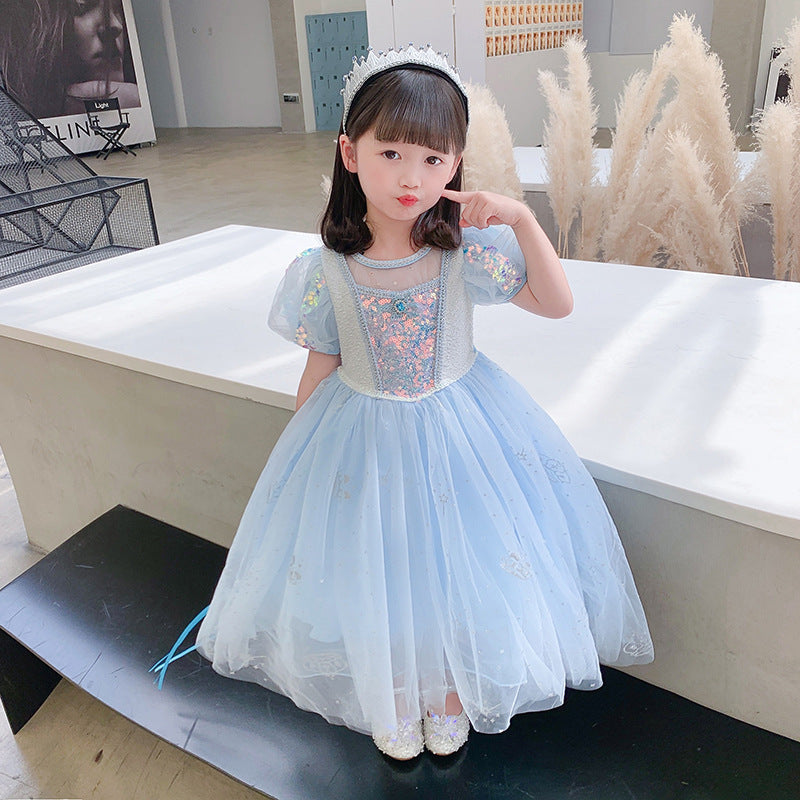 Frozen Princess Sequins Elsa Dress Costume With Cape For Girls