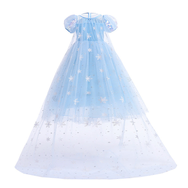 Frozen Princess Sequins Elsa Dress Costume With Cape For Girls