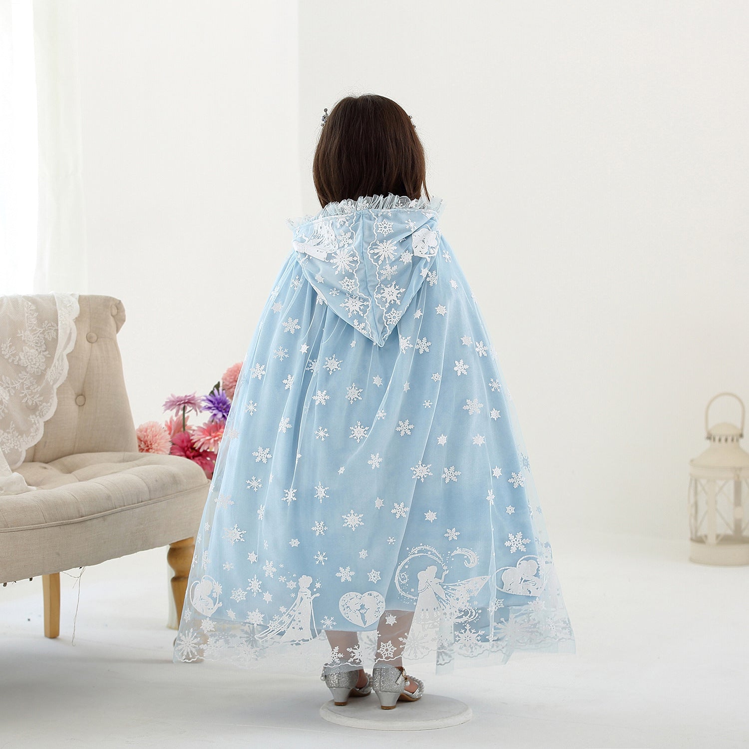 Frozen Fur Princess Hooded Cape Cloak Elsa costume for Girl Dress Up Cosplay Party