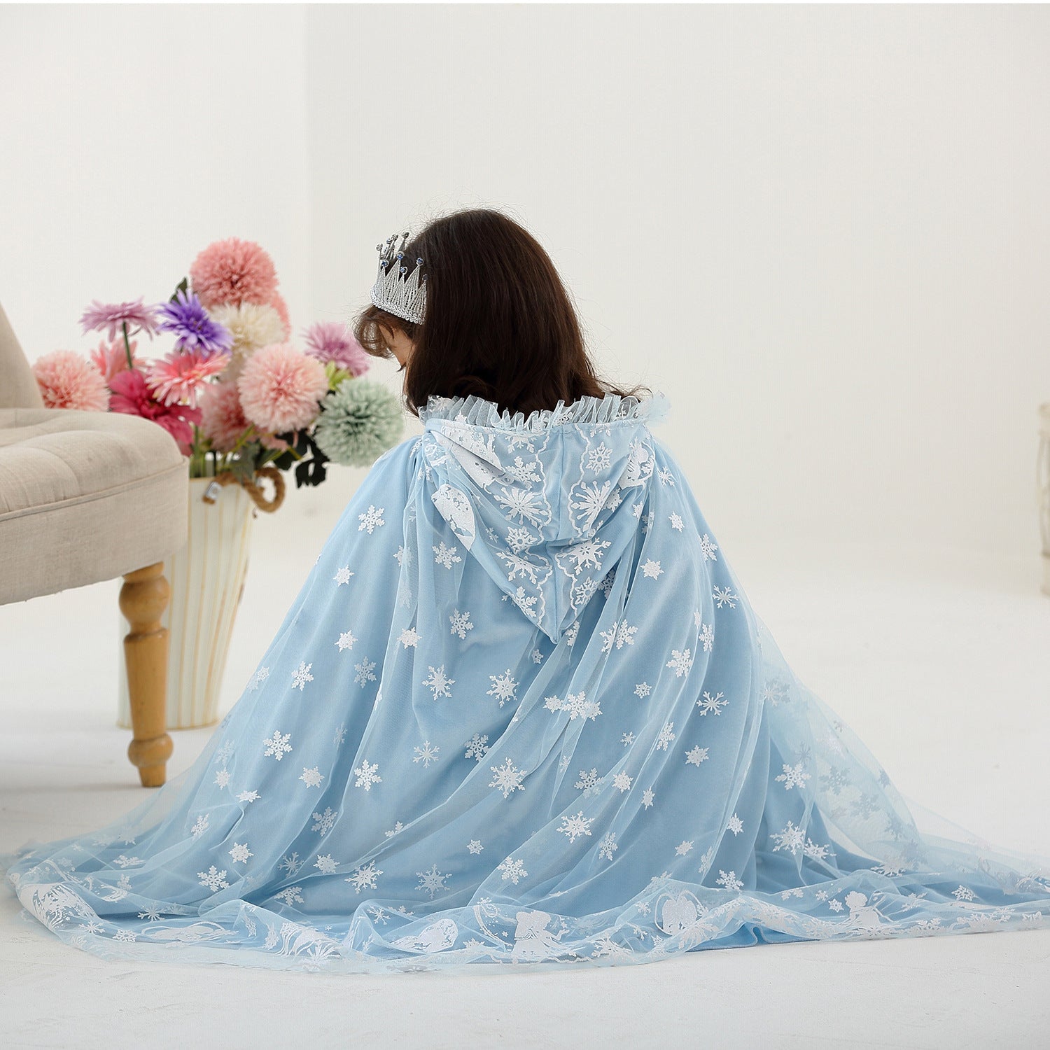 Frozen Fur Princess Hooded Cape Cloak Elsa costume for Girl Dress Up Cosplay Party