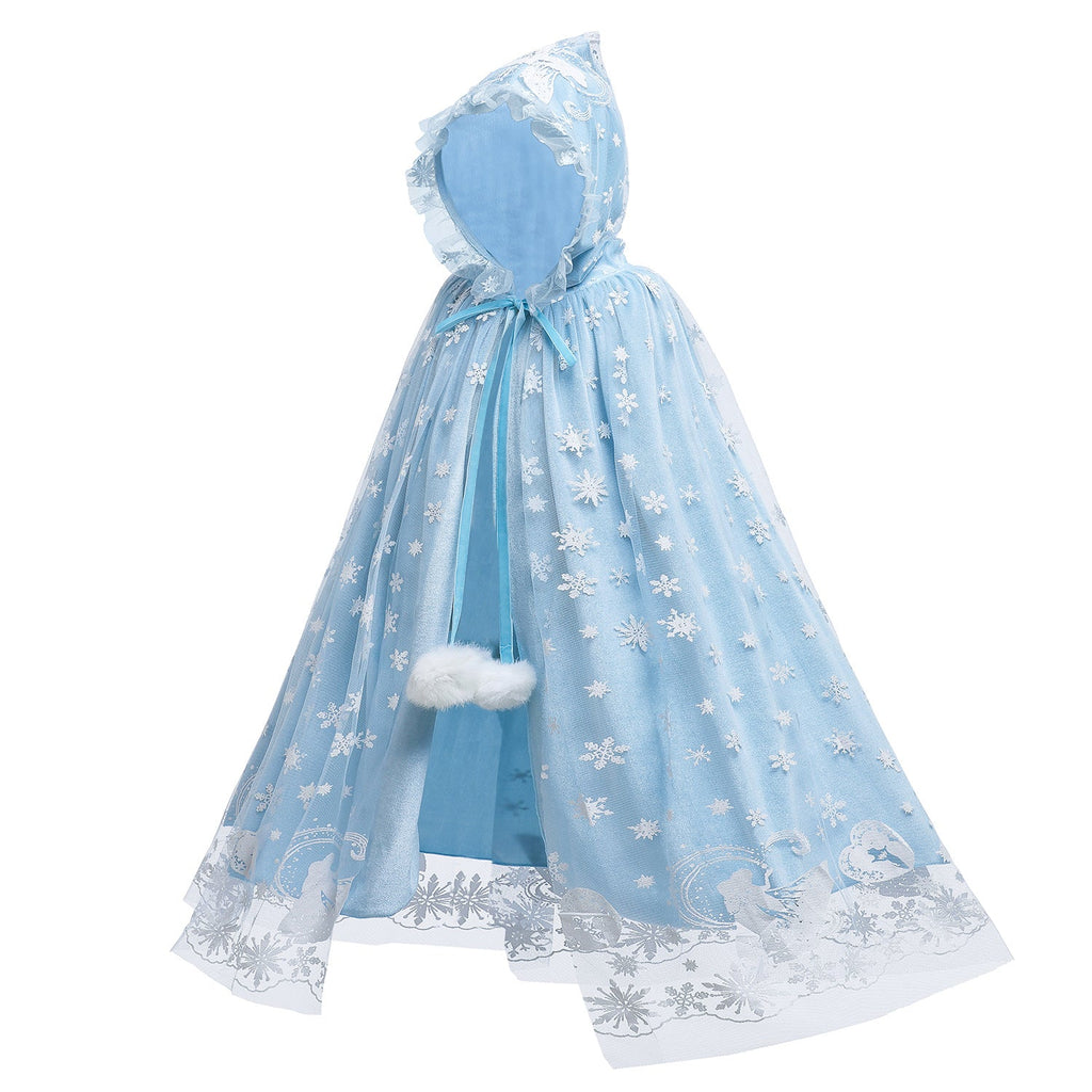 Frozen Fur Princess Hooded Cape Cloak Elsa costume for Girl Dress Up Cosplay Party