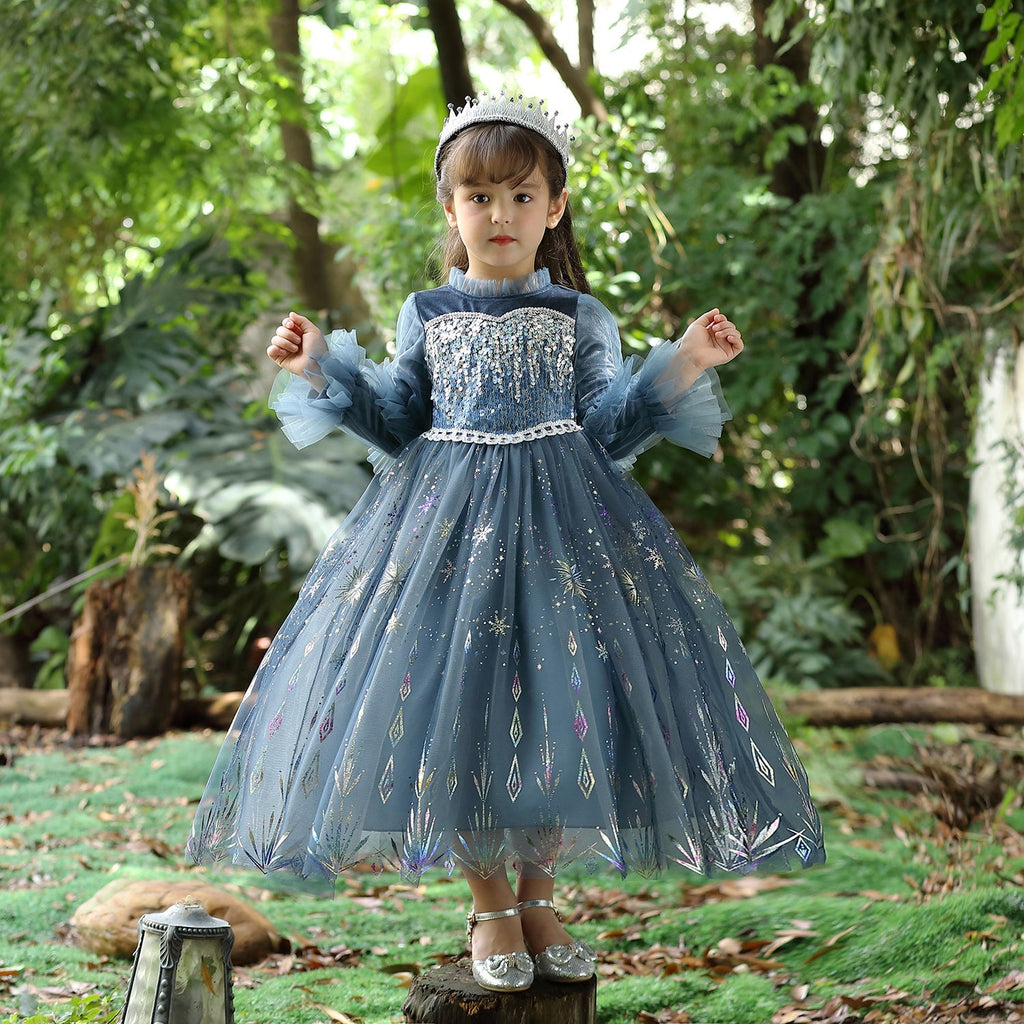 Frozen 2 Kids Princess Sparkly Elsa Costume Dresses For Toddler Girls