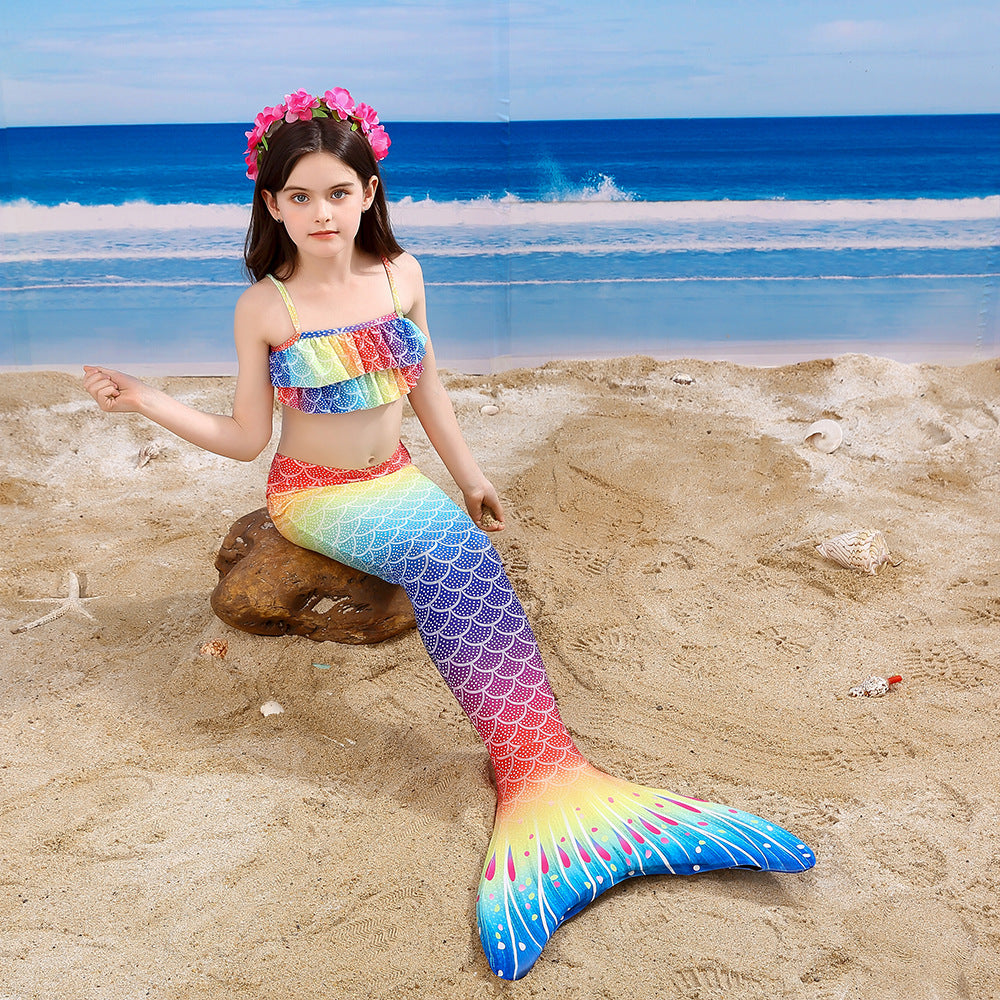 Girl Costume Mermaid Swimsuit Princess Bikini Set 3 Pieces Bathing Suit