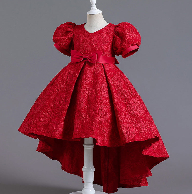 Flower Girl Dress Bow Wedding Dress Trailing Princess Dress Birthday Costume Party Holiday