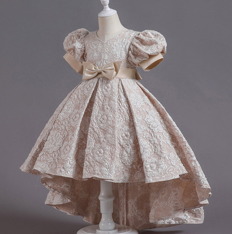 Flower Girl Dress Bow Wedding Dress Trailing Princess Dress Birthday Costume Party Holiday