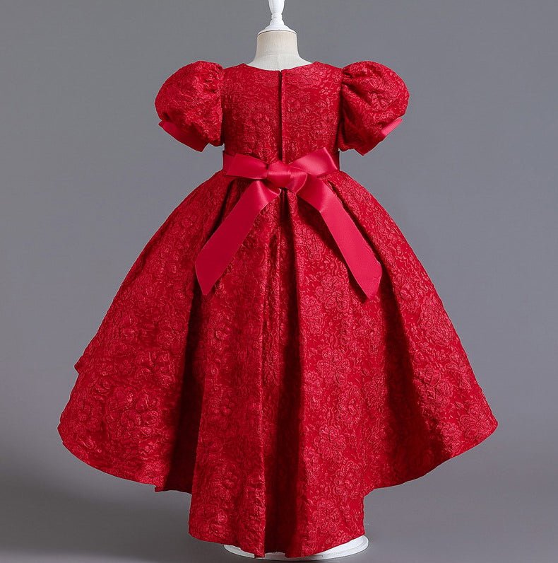 Flower Girl Dress Bow Wedding Dress Trailing Princess Dress Birthday Costume Party Holiday