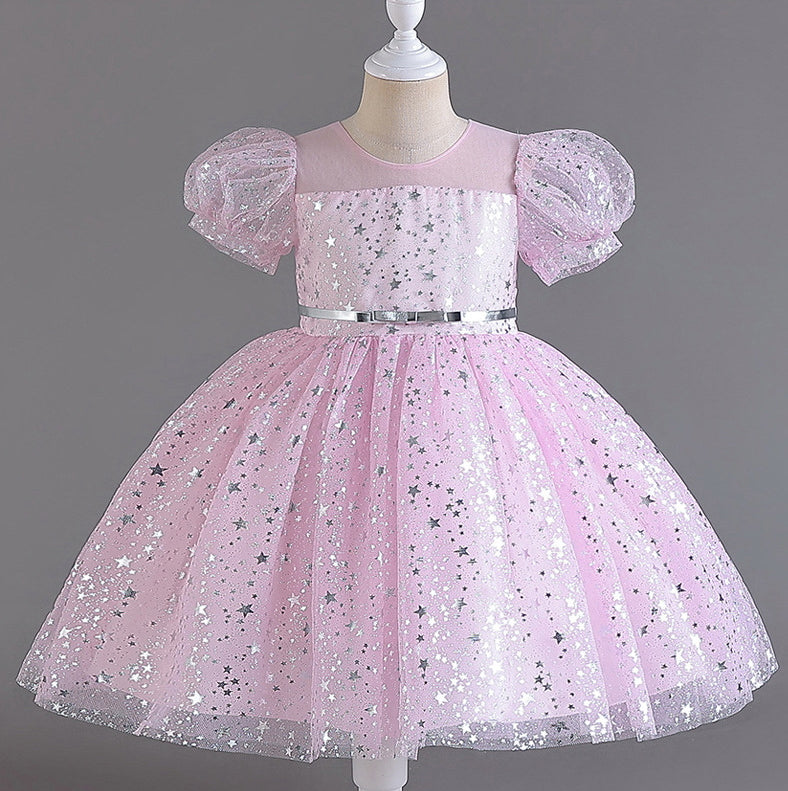 Wedding Dress Puff Flower Girl Dress Sequins Princess Dress Birthday Costume Party Dress Holiday