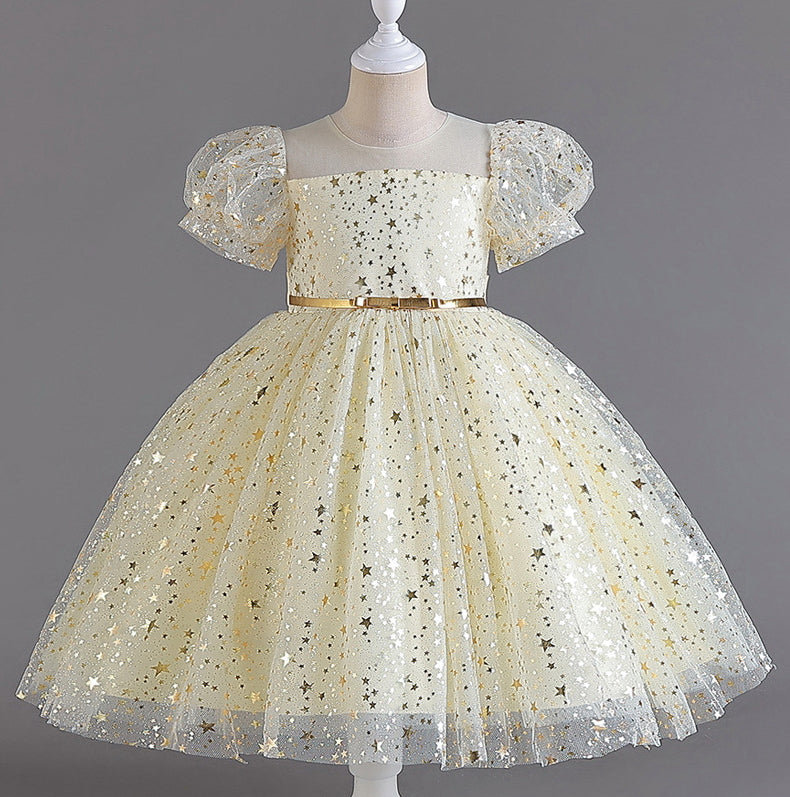 Wedding Dress Puff Flower Girl Dress Sequins Princess Dress Birthday Costume Party Dress Holiday