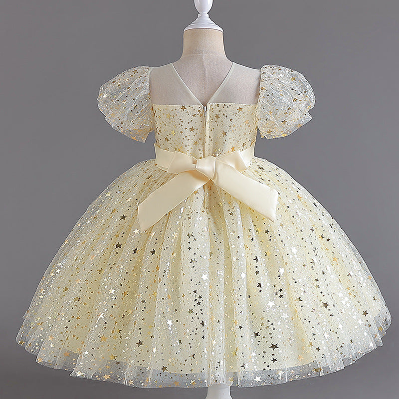 Wedding Dress Puff Flower Girl Dress Sequins Princess Dress Birthday Costume Party Dress Holiday