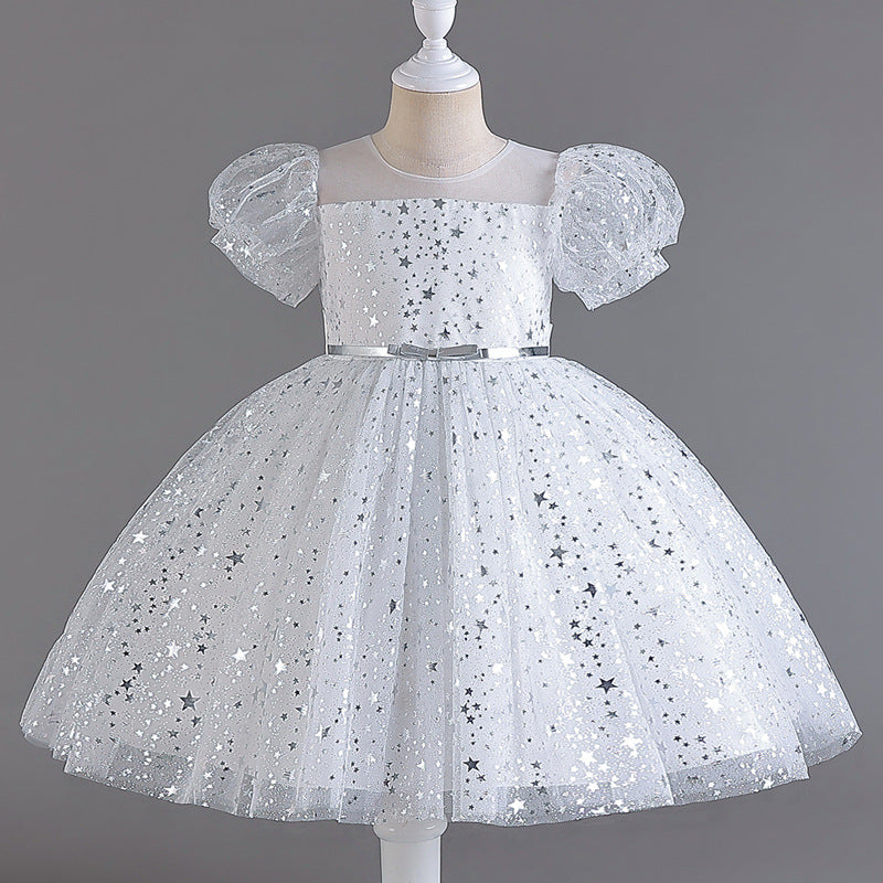 Wedding Dress Puff Flower Girl Dress Sequins Princess Dress Birthday Costume Party Dress Holiday