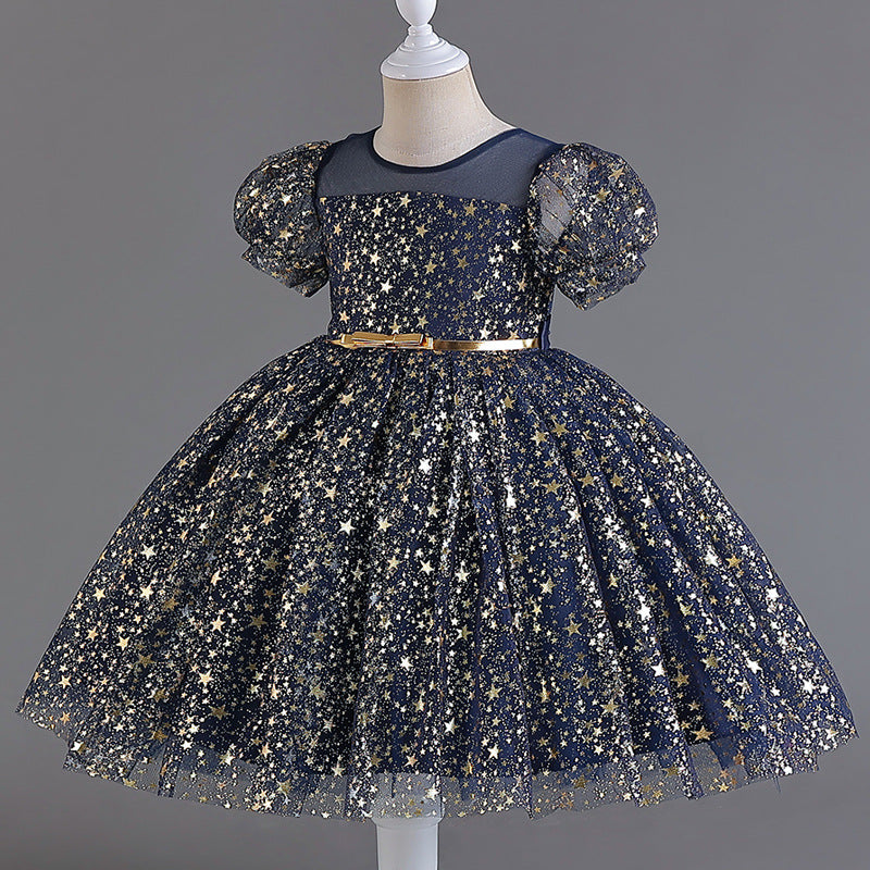 Wedding Dress Puff Flower Girl Dress Sequins Princess Dress Birthday Costume Party Dress Holiday