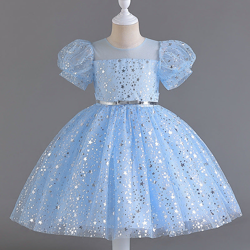 Wedding Dress Puff Flower Girl Dress Sequins Princess Dress Birthday Costume Party Dress Holiday