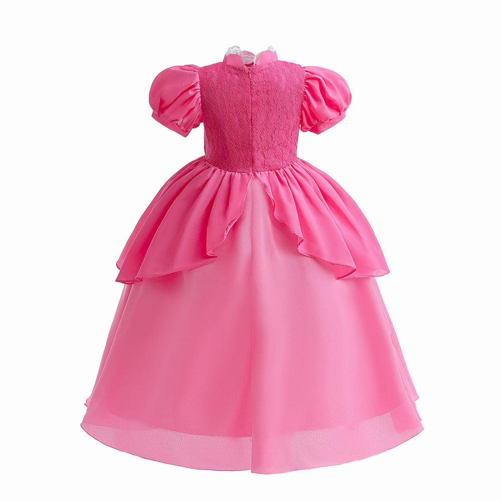 Girls Super Mario Princess Peach Dress Costume Cosplay Party Holiday