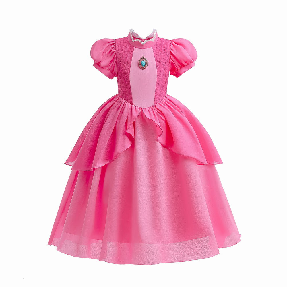 Girls Super Mario Princess Peach Dress Costume Cosplay Party Holiday