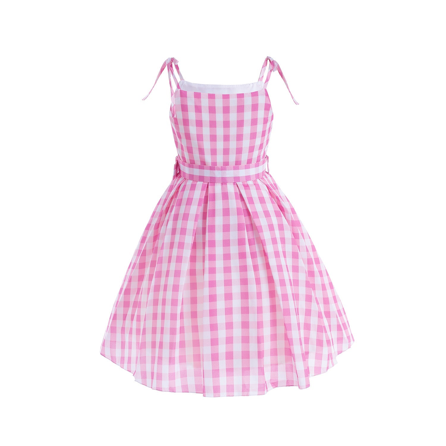 Girl Barbie Pink Plaid Sleeveless Cosplay Costume Dress For Party Holiday