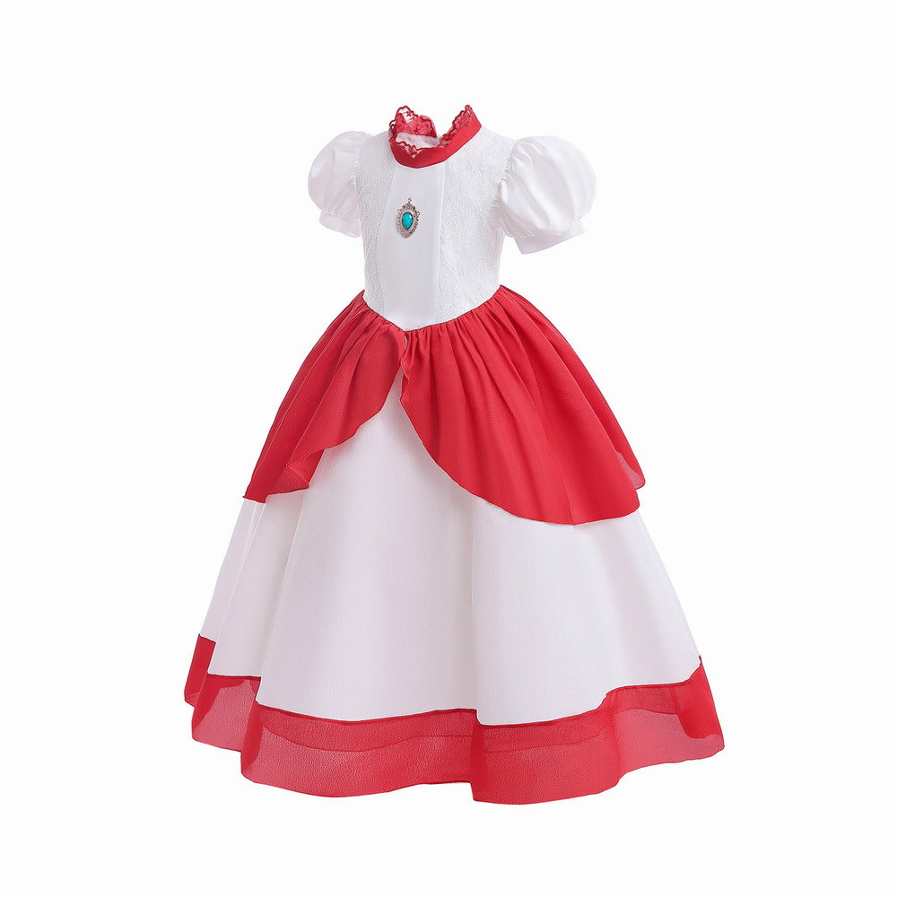 Girls Super Mario Princess Peach Dress Costume Cosplay Party Holiday