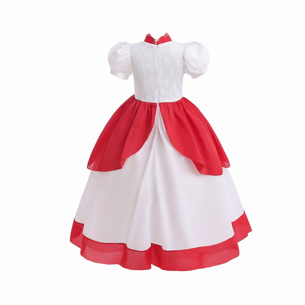 Girls Super Mario Princess Peach Dress Costume Cosplay Party Holiday