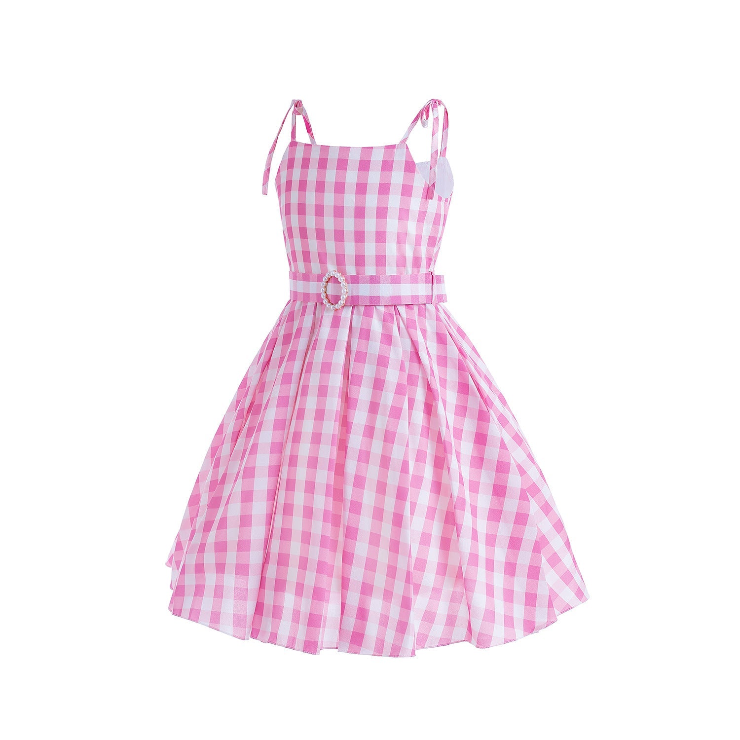 Girl Barbie Pink Plaid Sleeveless Cosplay Costume Dress For Party Holiday