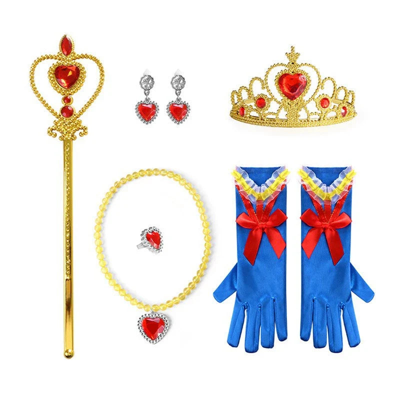New Snow White Costume Princess Cape Girls Dresses With 8 pieces set
