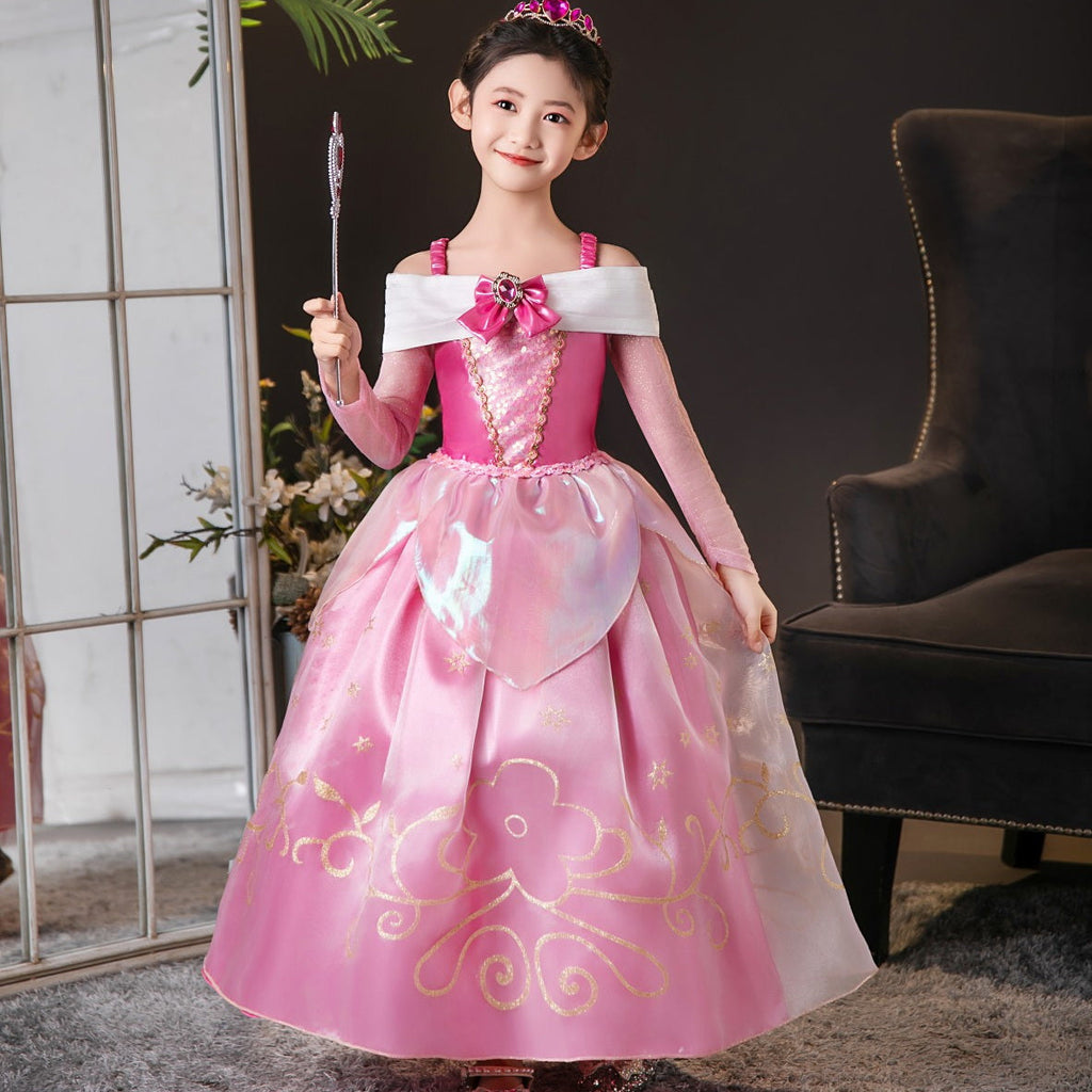 New Aurora Costume Princess Off Shoulder Halloween Girl Dresses With 9 pieces set
