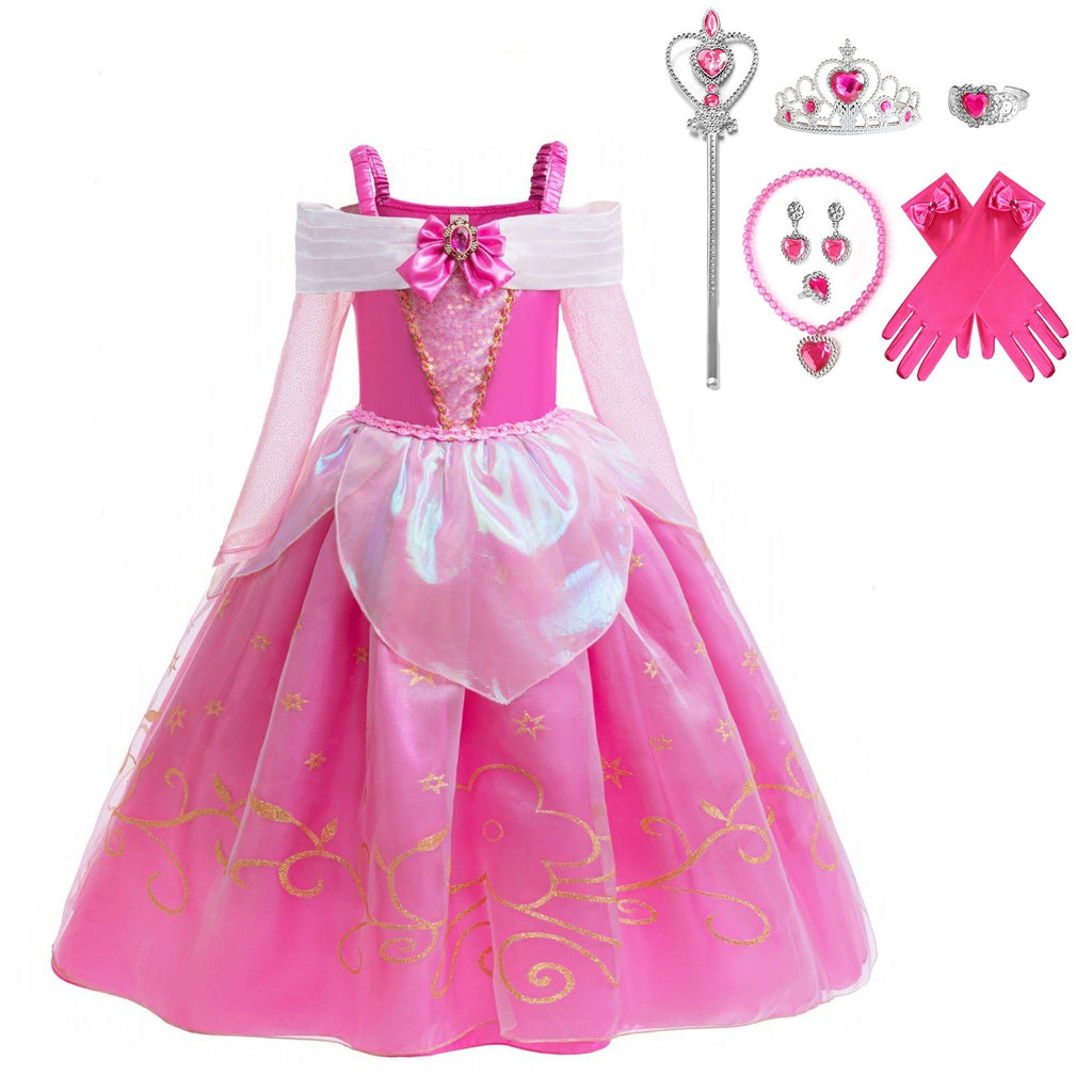 New Aurora Costume Princess Off Shoulder Halloween Girl Dresses With 9 pieces set