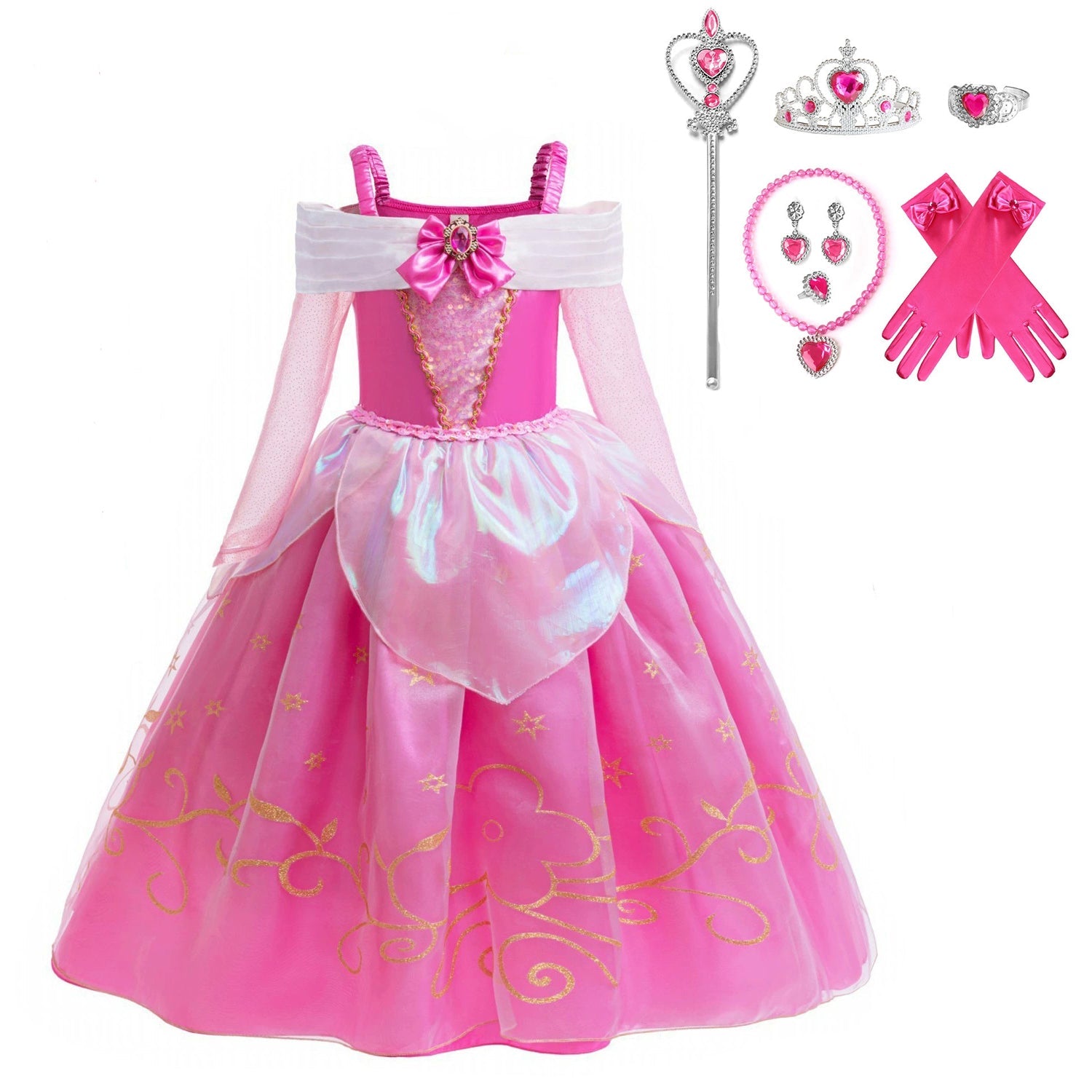 New Aurora Costume Princess Off Shoulder Halloween Girl Dresses With 9 pieces set