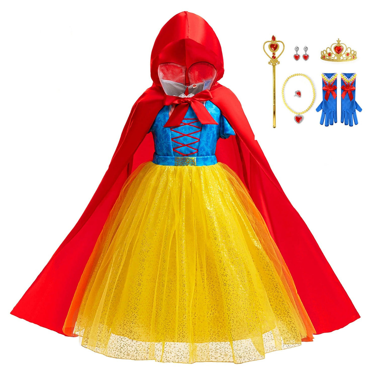 New Princess Snow White Costume Halloween Girls Dresses With Cape Set