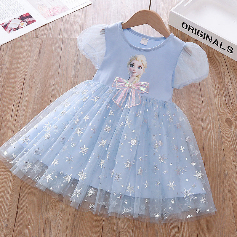 New Girl Lace Dress Elsa bow Toddler Princess Costume For Casual Wear Holiday Birthday Party