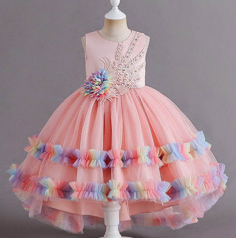Flower Girl Dress Pearl Wedding Dress Lace Trailing Princess Dress Birthday Costume Party Holiday