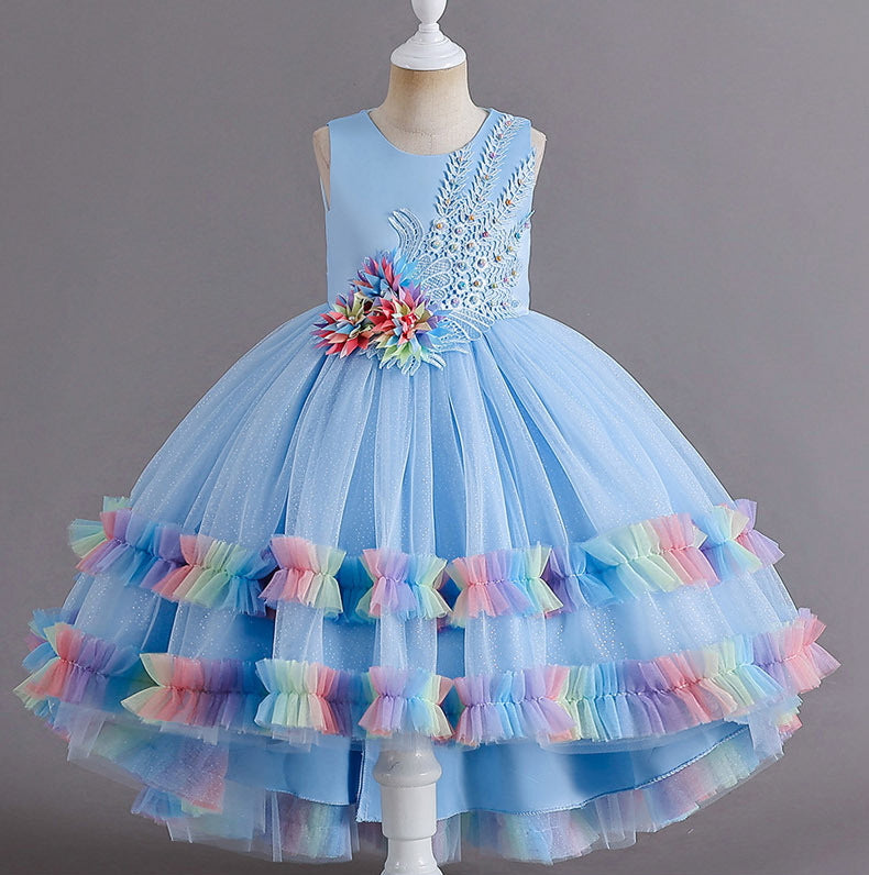 Flower Girl Dress Pearl Wedding Dress Lace Trailing Princess Dress Birthday Costume Party Holiday