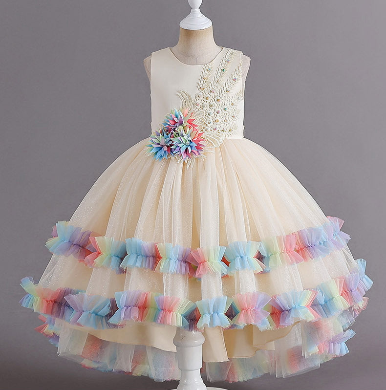 Flower Girl Dress Pearl Wedding Dress Lace Trailing Princess Dress Birthday Costume Party Holiday