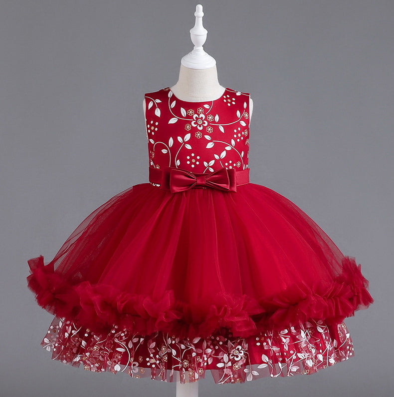Wedding Dress Lace Bow Flower Girl Dress Sequins Princess Dress Birthday Costume Party Dress Holiday
