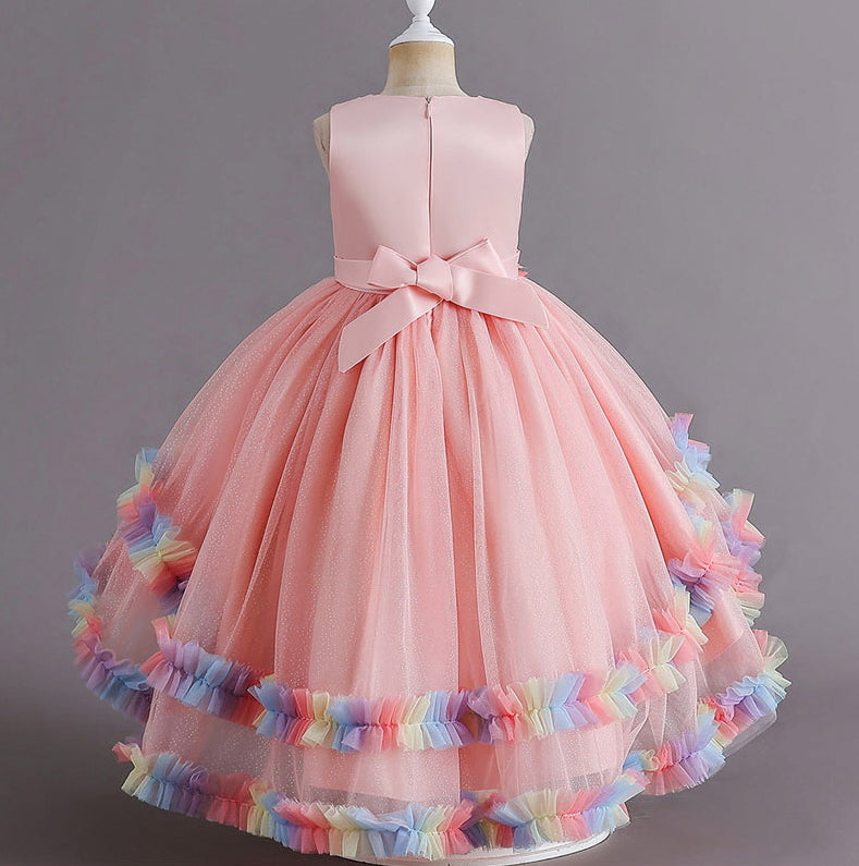 Flower Girl Dress Pearl Wedding Dress Lace Trailing Princess Dress Birthday Costume Party Holiday