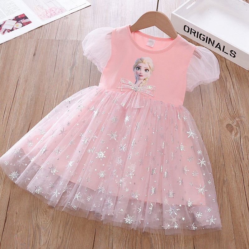 New Girl Lace Dress Elsa bow Toddler Princess Costume For Casual Wear Holiday Birthday Party
