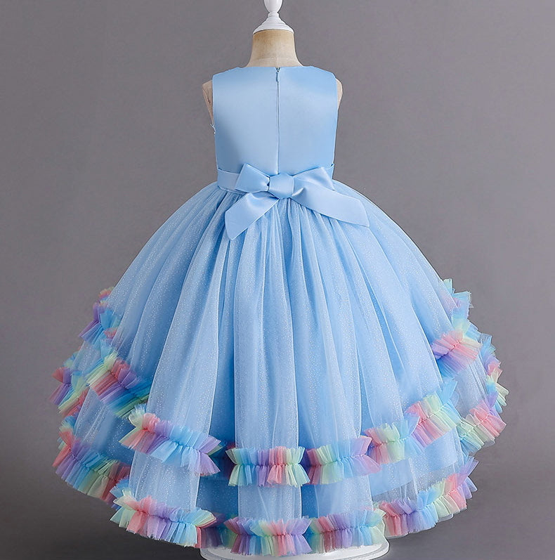 Flower Girl Dress Pearl Wedding Dress Lace Trailing Princess Dress Birthday Costume Party Holiday