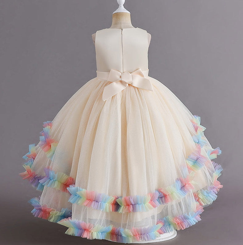 Flower Girl Dress Pearl Wedding Dress Lace Trailing Princess Dress Birthday Costume Party Holiday