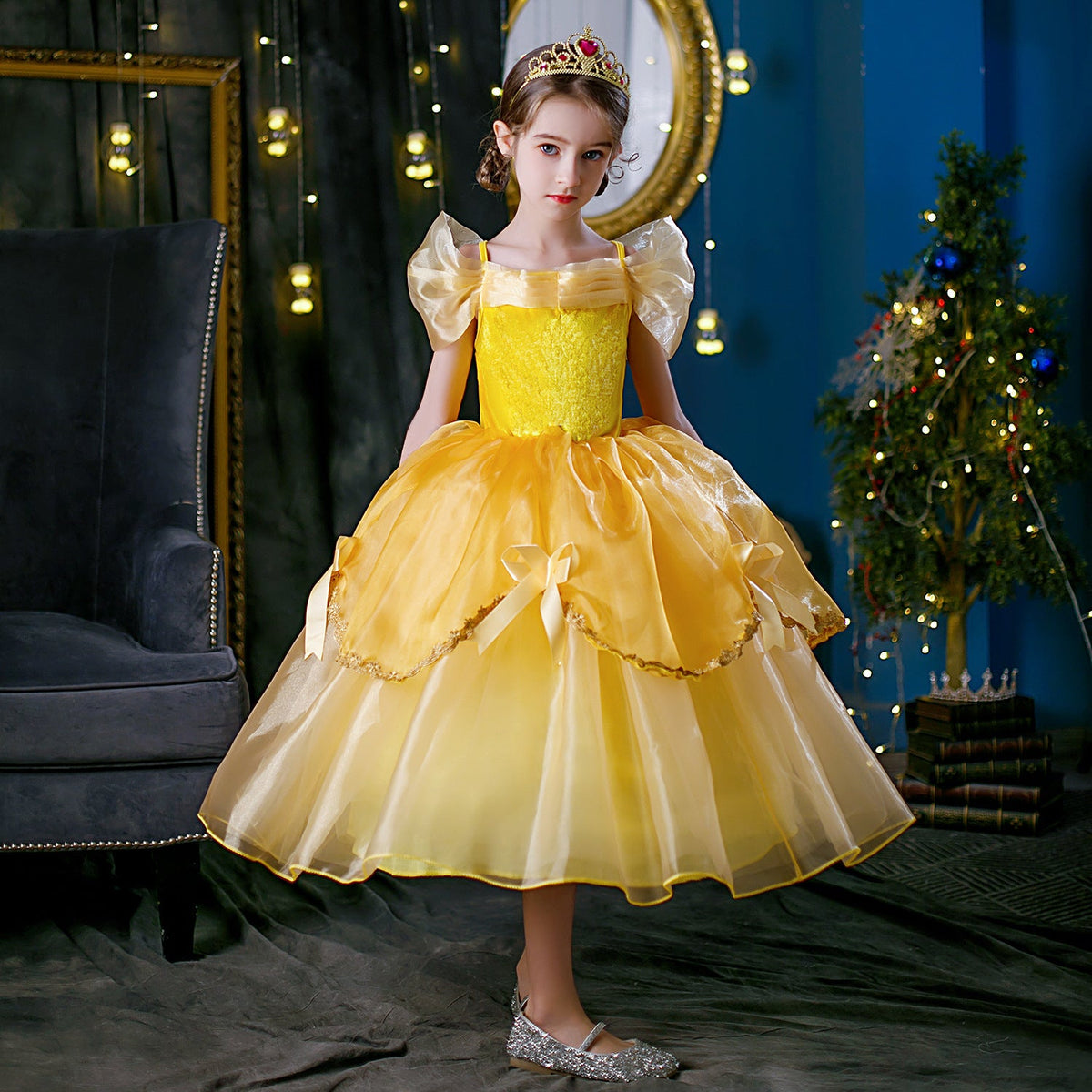 New Girl Costume Dresses Belle Lace Up Princess Cosplay Party Holiday Birthday Fancy