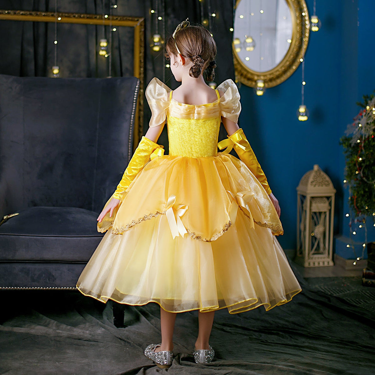 New Girl Costume Dresses Belle Lace Up Princess Cosplay Party Holiday Birthday Fancy