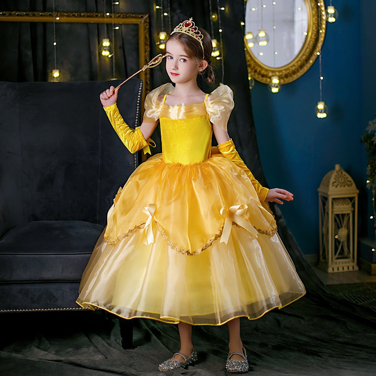 New Girl Costume Dresses Belle Lace Up Princess Cosplay Party Holiday Birthday Fancy