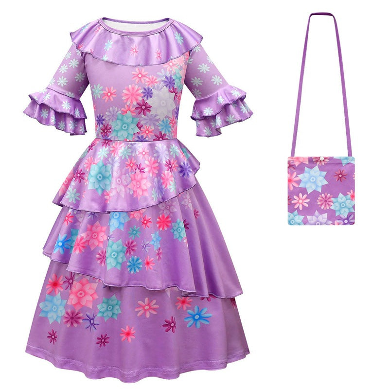 New Encanto Isabela Inspired Party Cosplay Girl Costume Dresses With Bag