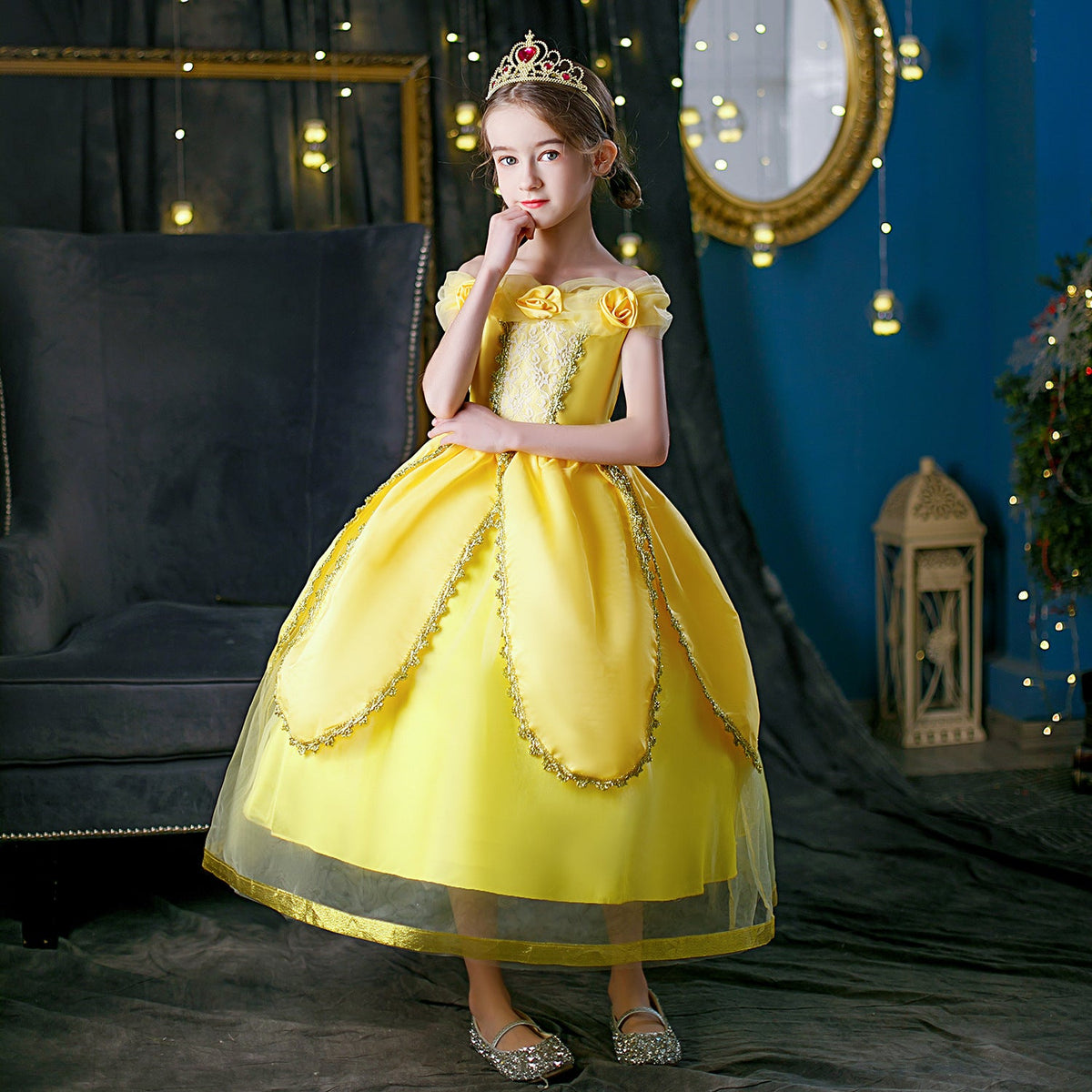 New Girl Costume Dresses Belle Princess Cosplay  Lace Up Birthday Party Holiday Fancy