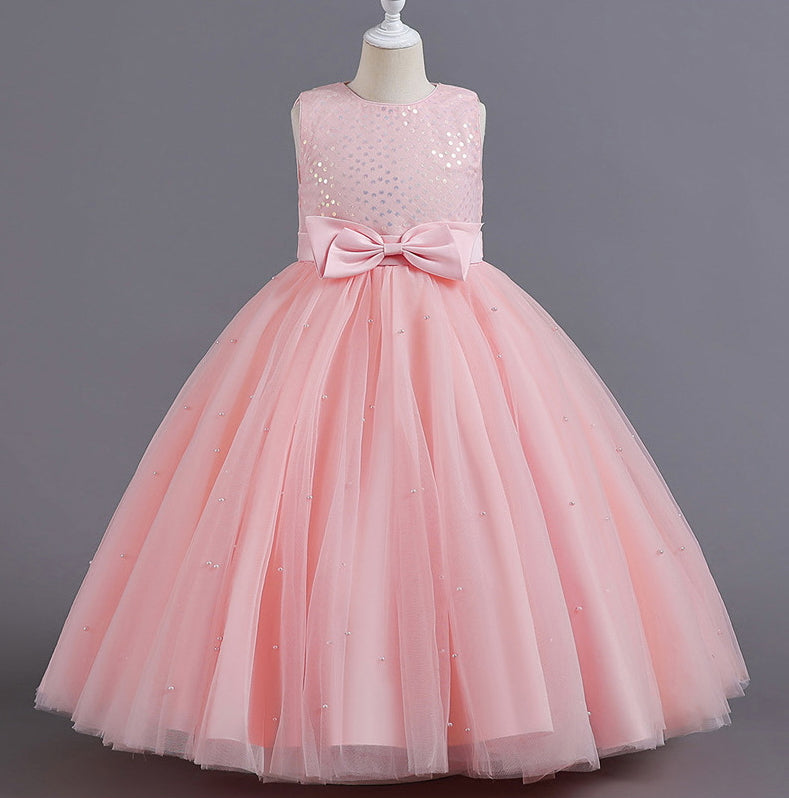 Flower Girl Dress Bow  Wedding Dress Princess Dress Sequins Birthday Costume Party Holiday