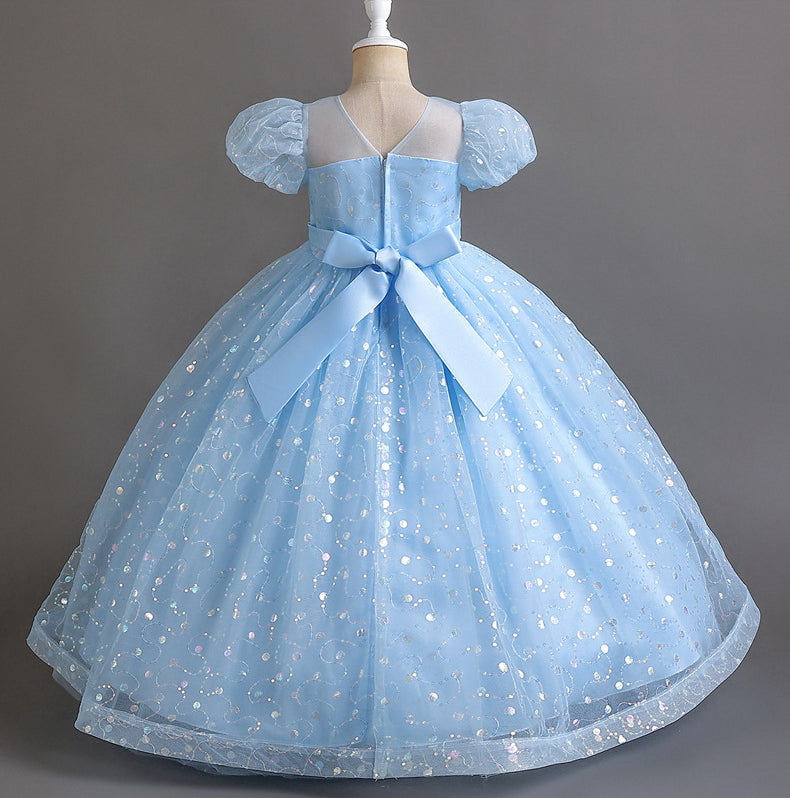 Puff Flower Girl Dress Bow Sequin Wedding Dress Princess Dress Birthday Costume Party Holiday