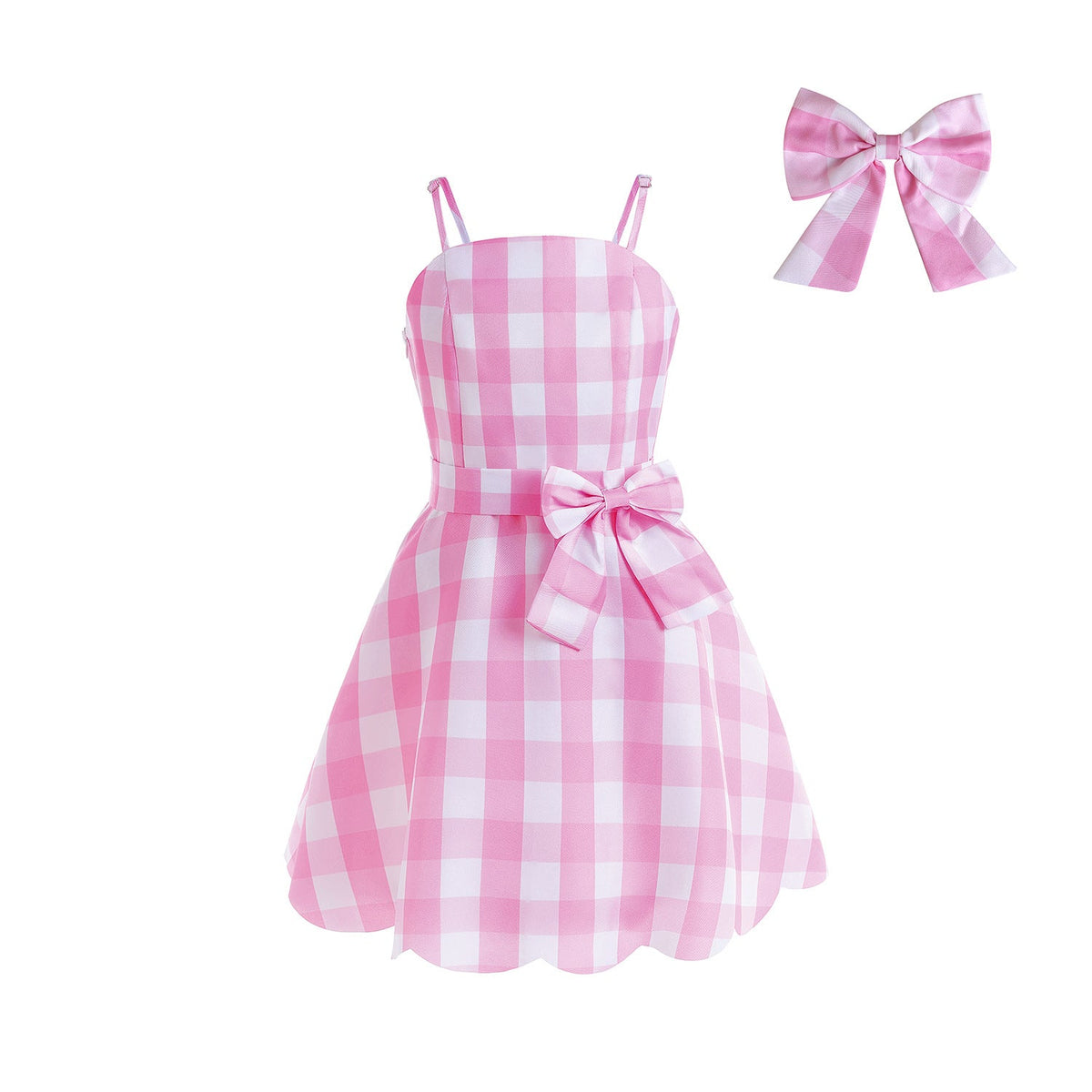 Girl Barbie Pink Plaid Sleeveless Cosplay Costume Dress For Party Holiday